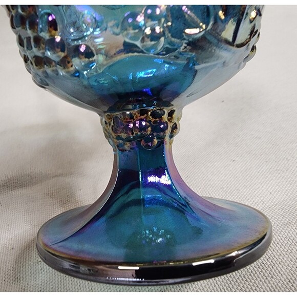 Vintage Indiana Glass Harvest Grape Blue Carnival Glass Creamer & Sugar Set - Picture 12 of 16